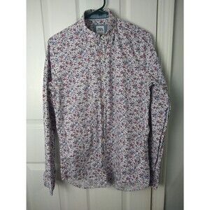 Zara Men Size S Floral Slim Fit Collared Button Shirt Red White Blue Patriot